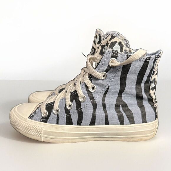 Size 5 Womens 3 Mens- Converse Chuck Taylor All Star High Purple Zebra Leopard - Picture 4 of 8